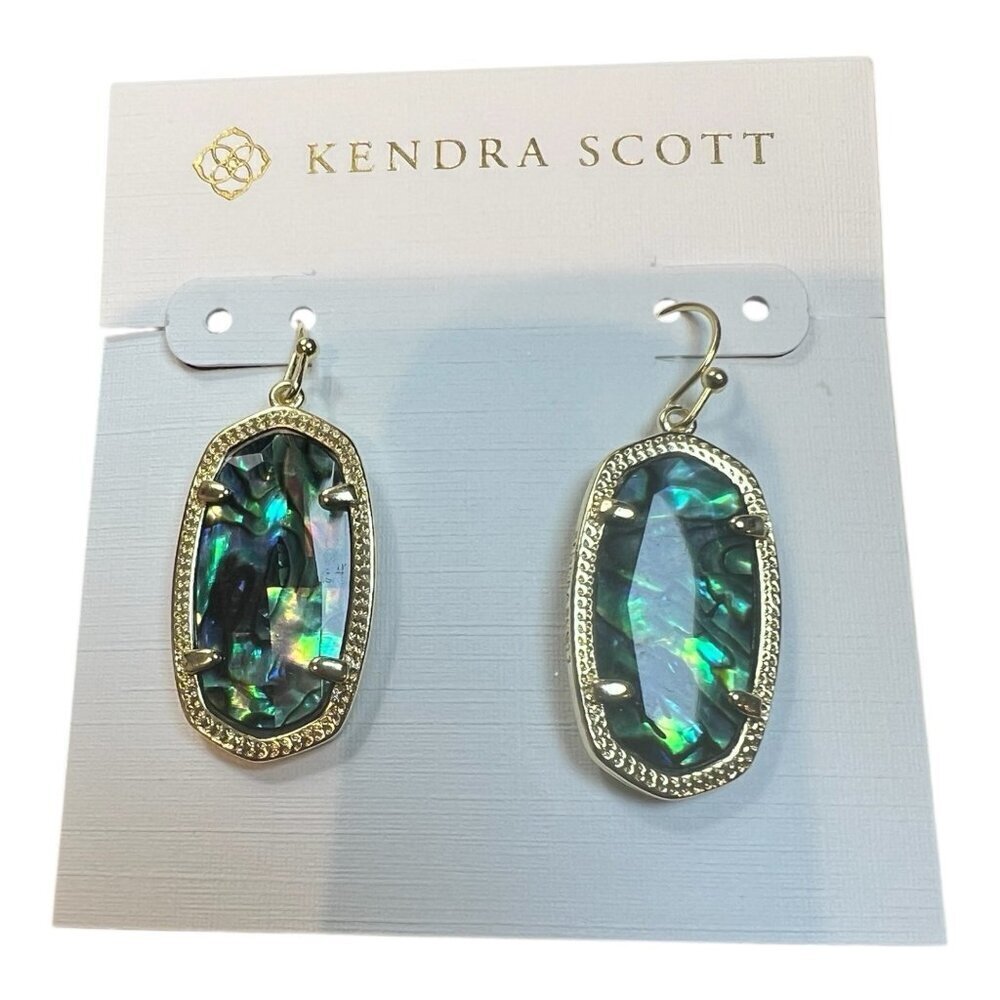 Kendra Scott Elle Drop Earrings Gold Iridescent Abalone Shell Oval Dangle New